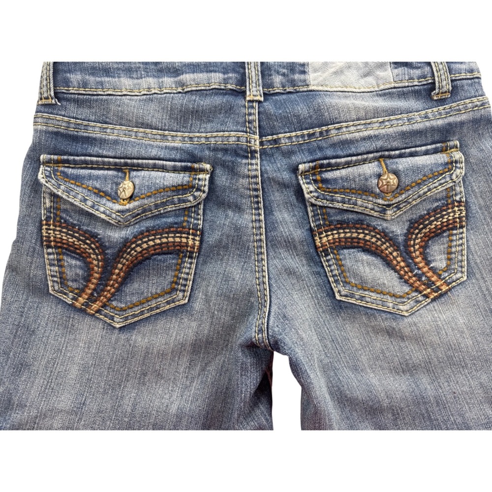 Y2K Vanilla Star Low Rise Denim Shorts McBling Embroidered Flap Pocket Sz 9 - Picture 5 of 11